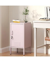 gaomon Metal Locker Nightstand with Door & Shelf, Modern Steel Bedside Cabinet, Lockable Single Door