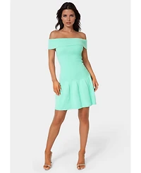Bebe Women's Off the Shoulder Fit and Flare Mini Dress