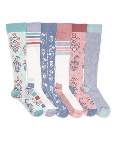 Muk Luks Women's Tall Cotton Compression Knee-High Socks, 6 Pair Pack