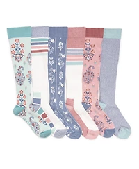 Muk Luks Women's Tall Cotton Compression Knee-High Socks, 6 Pair Pack