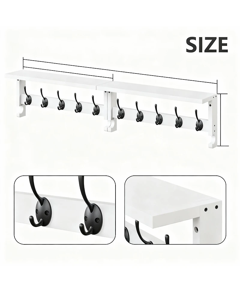 Yigii Solid Pine Wood Wall Coat Rack with Hooks for Entryway, Living Room, Bathroom, Bedroom