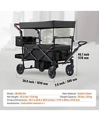 Mecale Wagon Stroller for 2 Kids, Collapsible Push Pull Quad with Adjustable Handle, Harness, Removable Canopy, 4 Wheels Brakes