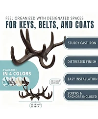 Yigii Antique Cast Iron Deer Wall Hooks for Coats, Hats, Keys