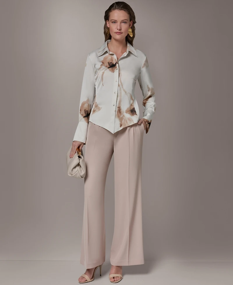 Donna Karan New York Petite Button Front Collared Top