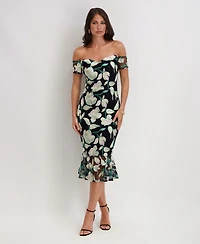 Siena Women's Embroidered Lace Detail Sweetheart Midi Dress