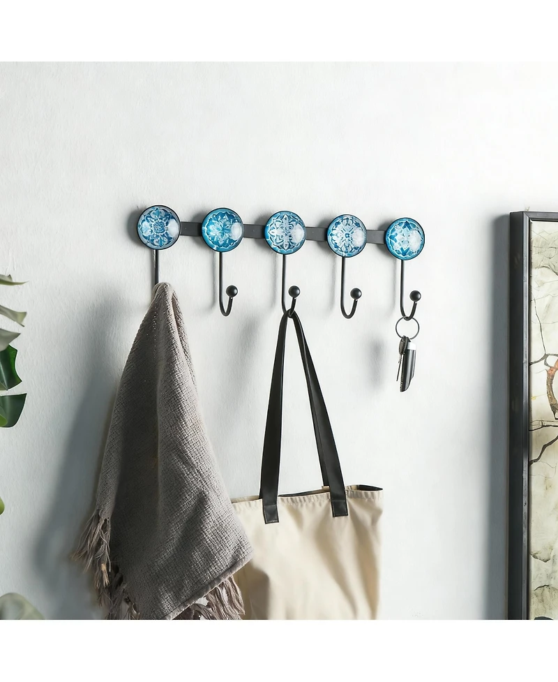 Yigii Boho Multi-Color Mandala Wall Rack - 5 Hooks for Coats, Hats, Bags