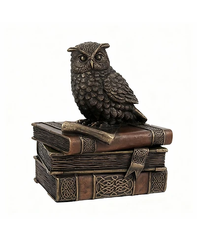 Yigii Bronzed Owl Trinket Box, 4.5x4x3.5in, Cold Cast Resin