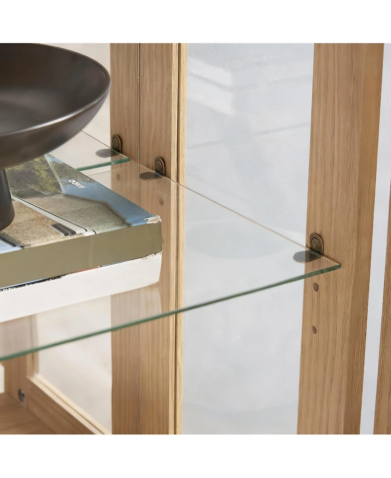 Yigii Antique Display Cabinet with Lighted Glass Doors Mirrored Panel