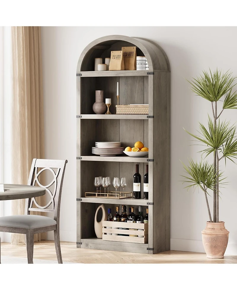 gaomon 71" Tall 5-Shelf Arched Bookcase – Farmhouse Wooden Bookshelf with Display Storage Rack, Freestanding for Home Office, Liv