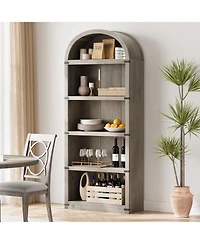 gaomon 71" Tall 5-Shelf Arched Bookcase – Farmhouse Wooden Bookshelf with Display Storage Rack, Freestanding for Home Office, Liv