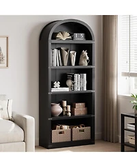 gaomon 71" Tall 5-Shelf Arched Bookcase – Farmhouse Wooden Bookshelf with Display Storage Rack, Freestanding for Home Office, Liv