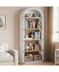 gaomon 71" Tall 5-Shelf Arched Bookcase – Farmhouse Wooden Bookshelf with Display Storage Rack, Freestanding Bookcase for Home Office, Liv