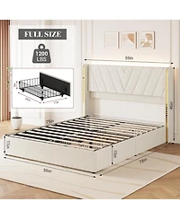Gaomon Full Upholstered Led Bed Frame with 4 Storage Drawers, Full Size Bed Frame with Rgb Led Lights, Velvet Platform Bed Frame with Wingback