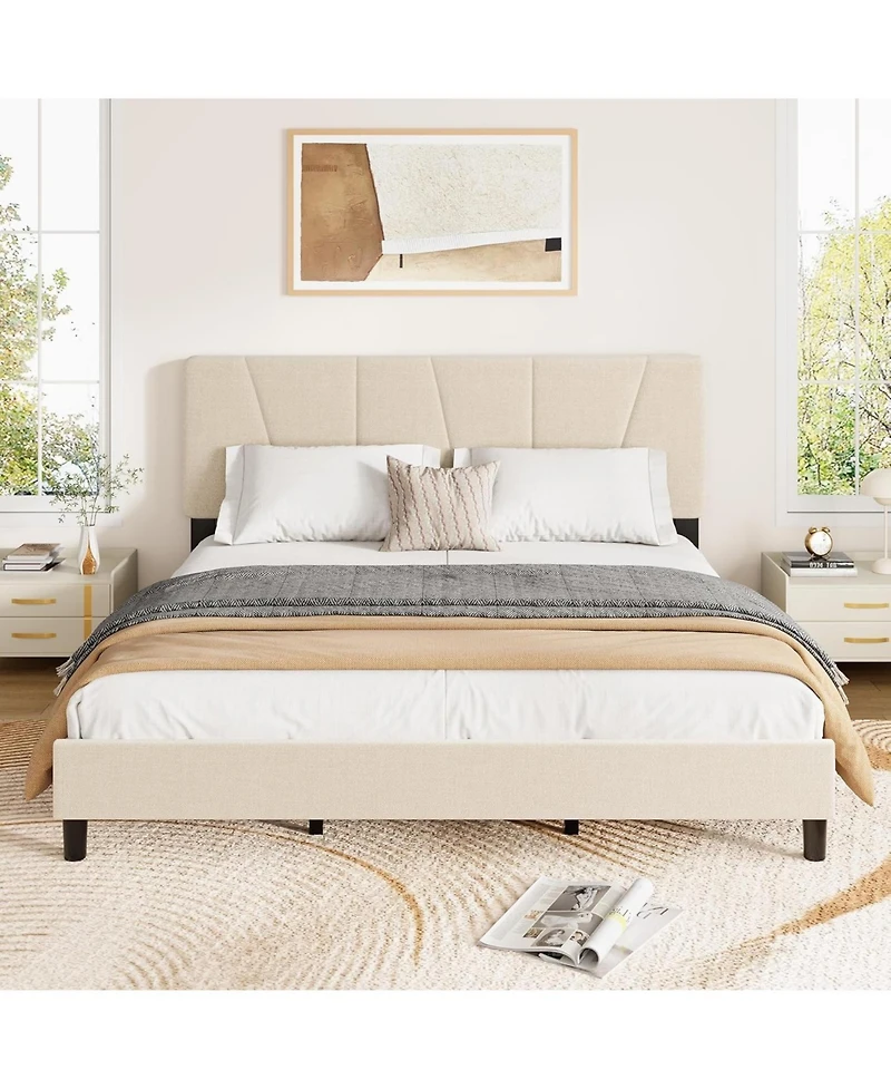 gaomon California King Platform Bed with Adjustable Headboard, Linen Upholstered Frame