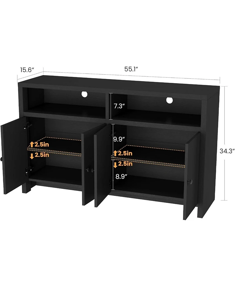 gaomon 55" Farmhouse Buffet Sideboard Cabinet, Large Wood Storage with 4 Doors & Adjustable Shelves, Coffee Bar for Kitchen, Dining Room
