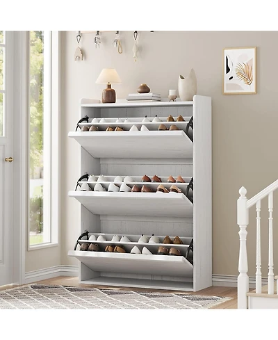 gaomon Wooden Shoe Cabinet with 3 Flip Drawers – Adjustable Shelf Shoe Organizer, Hidden Freestanding Shoe Storage for Entryway, Hallway, Livin