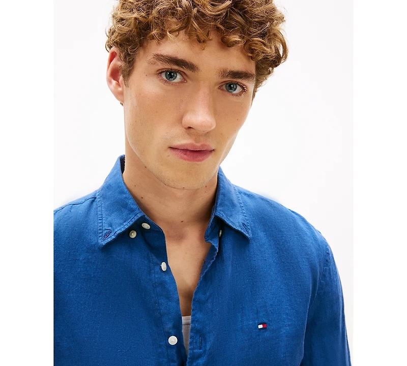 Tommy Hilfiger Men's Pigment-Dyed Linen Button-Down Long Sleeve Shirt