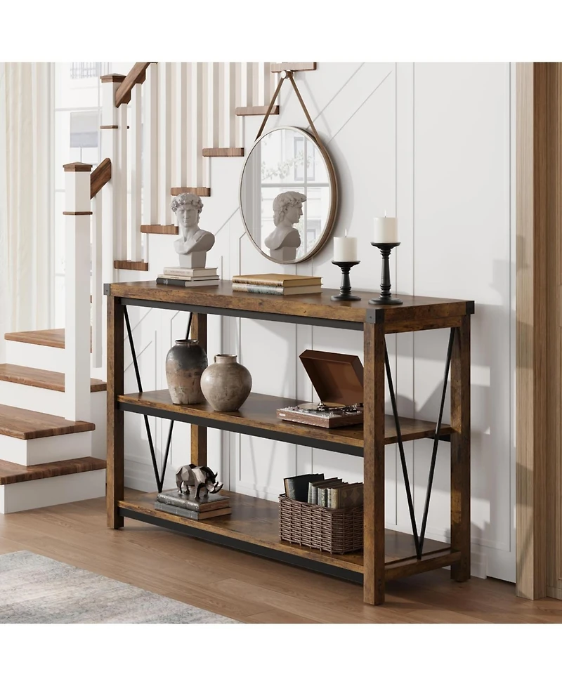 gaomon Farmhouse Table,47" Narrow Long Console Table with Storage, 3 Tier Wood for Living Room, Sofa Tables Behind