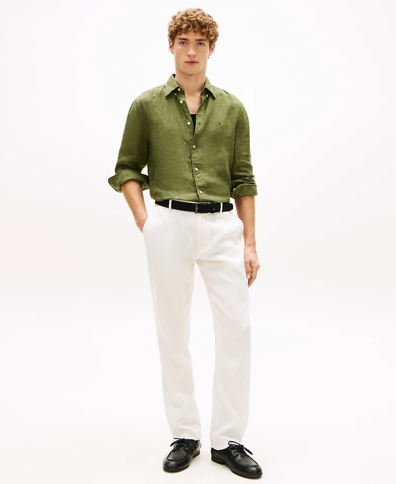 Tommy Hilfiger Men's Pigment-Dyed Linen Button-Down Long Sleeve Shirt