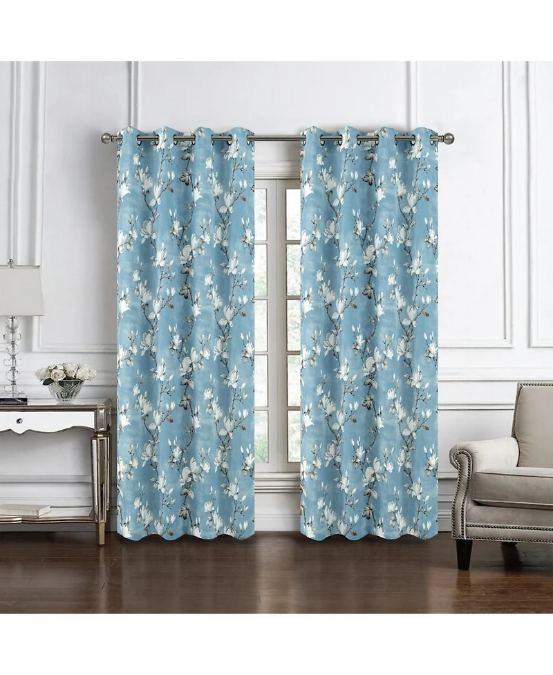 Olivia Gray 100% Polyester 200 Gsm Blossom Printed Blackout Grommet Curtain Panel 54" x 90"