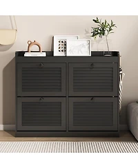 Gaomon Large shoe cabinet with 4 flip drawers and wooden legs; a narrow, freestanding hidden shoe organizer ideal for entryways, hallways, or bedrooms