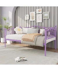 Twin Size Daybed Frame, Metal Platform Sofa Bed with Stylish Headboard, Heavy Duty Steel Slat Support