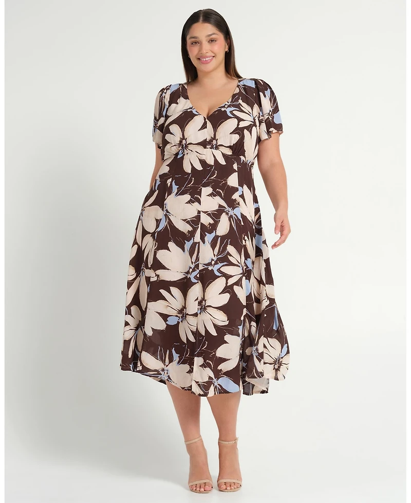 Estelle Plus Size Caroline Floral Empire Waist Midi Dress