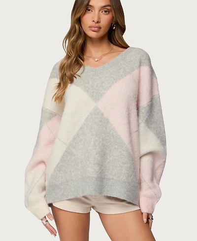 Edikted Women's Elda Oversized Argyle Sweater