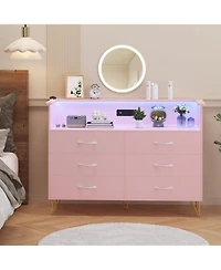 gaomon Pink Dresser with Led Light for Bedroom 6 Drawer