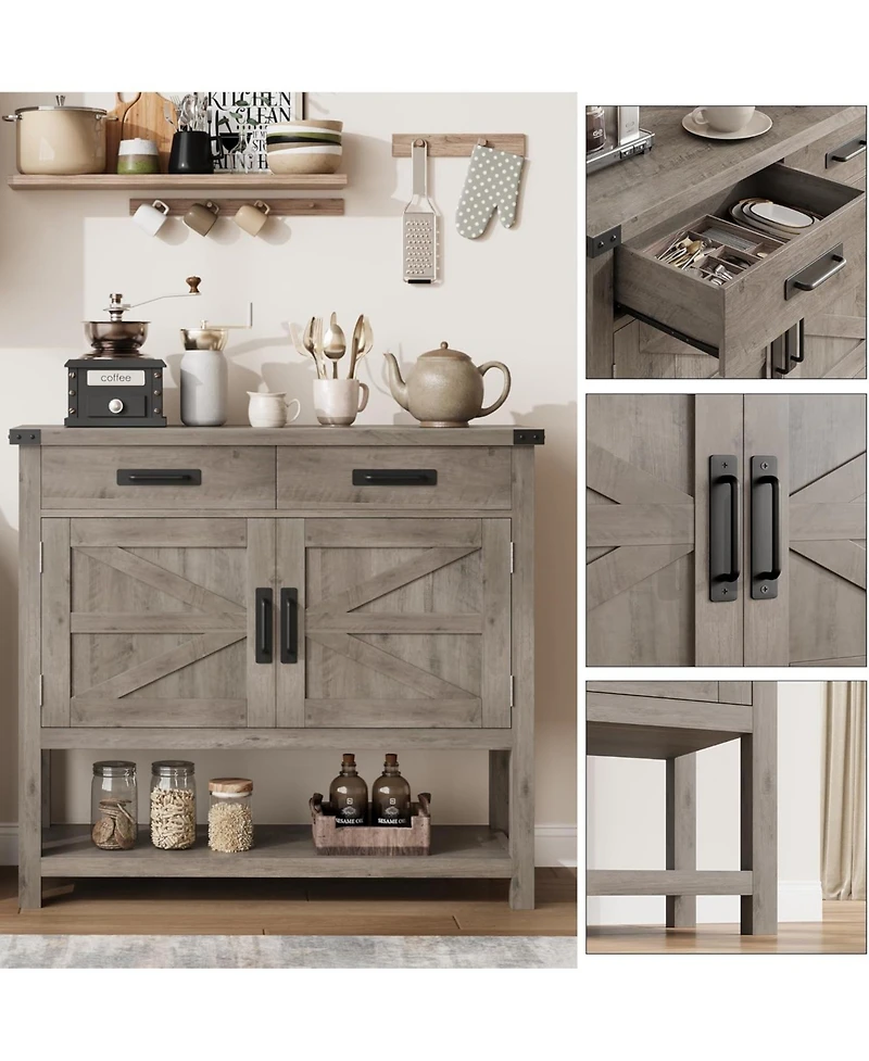 gaomon Farmhouse Console Table with 2-Door & 2 Drawers, Wood Coffee Bar Cabinet Sofa Table, Entryway Table with 2 Storage Cabinets, Farmhouse Buffet