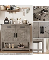gaomon Farmhouse Console Table with 2-Door & 2 Drawers, Wood Coffee Bar Cabinet Sofa Table, Entryway Table with 2 Storage Cabinets, Farmhouse Buffet