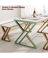 gaomon Kitchen Table with 2 Benches Dining Table Set for 4 with Faux Marble Tabletop Saving Space Dining Room Table Set