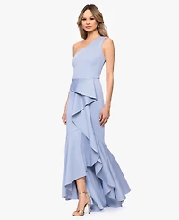 Betsy & Adam Women's One-Shoulder Ruffle Detail Gown