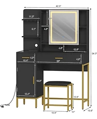 gaomon Vanity Desk with Lighted Mirror and Power Outlet - Makeup Table with 2 Drawers