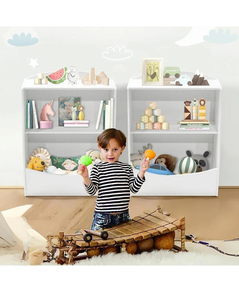 gaomon 2-Tier Kids Toy Storage Organizer with Bookshelf, Wooden Book Display Shelf for Playroom