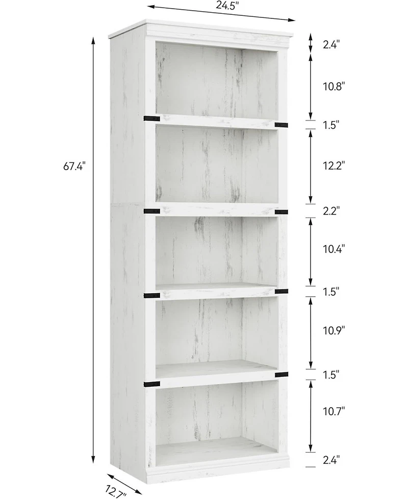 gaomon 5-Tier Farmhouse Bookcase – Wooden Bookshelf with Open Display Shelves and Storage, Freestanding Home Office, Living Room, Bedroom