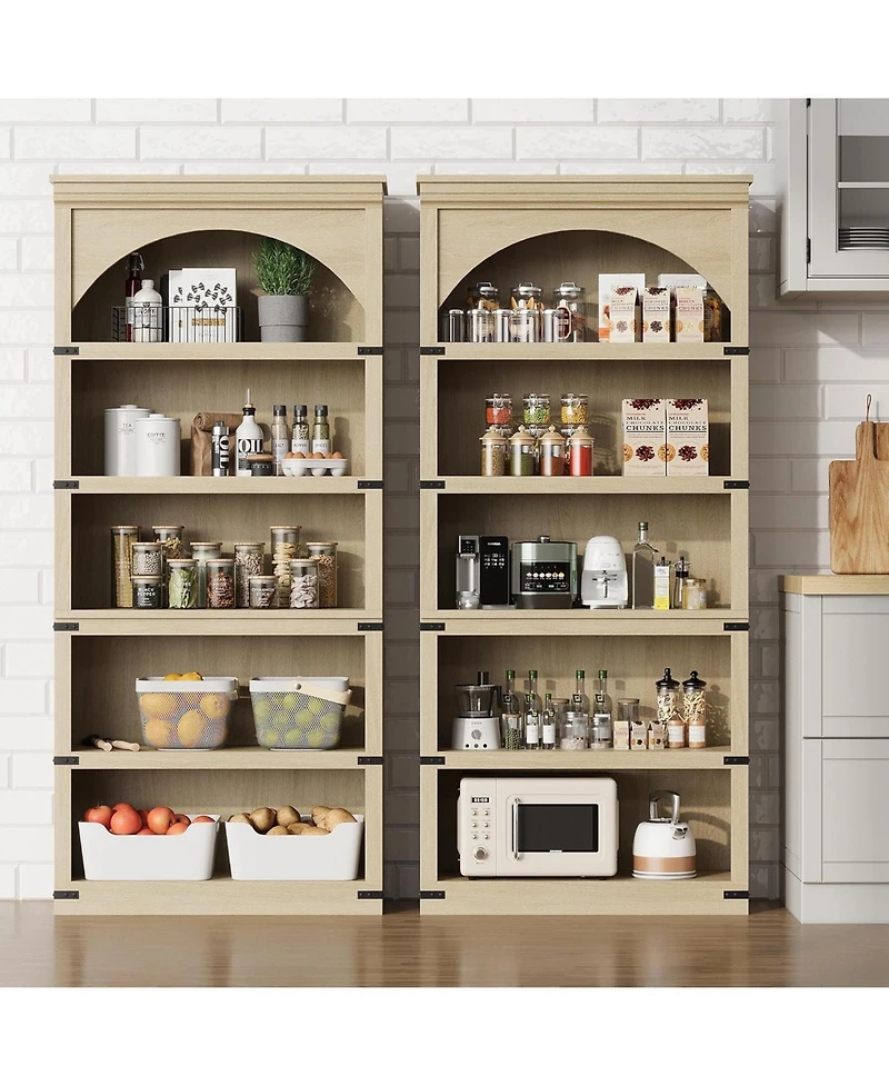 gaomon 68.7" Tall Arched Bookcase – 5-Shelf Farmhouse Wooden Bookshelf with Curved Storage Rack for Home Office, Living Room, or Bedroom