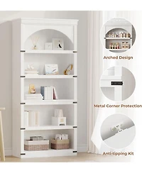 gaomon 68.7" Tall Arched Bookcase – 5-Shelf Farmhouse Wooden Bookshelf with Curved Storage Rack for Home Office, Living Room, or Bedroom