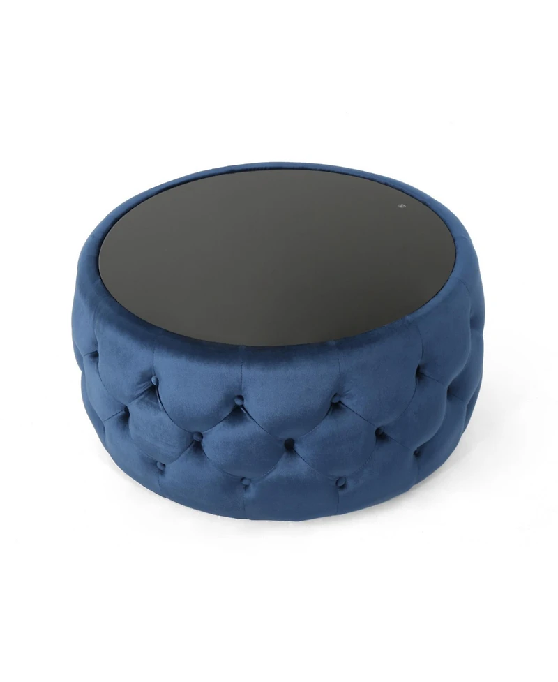 Simplie Fun Modern Glam Velvet Ottoman with Button-Tufted Stitch and Glass Top