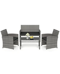 Gymax Piece Patio Furniture Set Outdoor Wicker Conversation w/ Tempered Glass Coffee Table