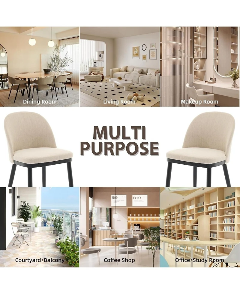 gaomon Dining Chairs Set of 4, Modern Fabric Upholstered Kitchen Side Chairs with Curved Backrest & Wood Leg, Armless Dining Chair for Restaurant/Cafe