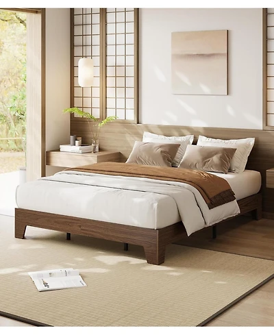 gaomon Full Size Wood Bed Frame,Platform Nature Bed with Strong Wooden Slats,No Box Spring Needed,Minimalist Bedroom Furniture,Easy Assembly