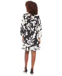 London Times Women's Printed Blouson-Sleeve Shift Dress