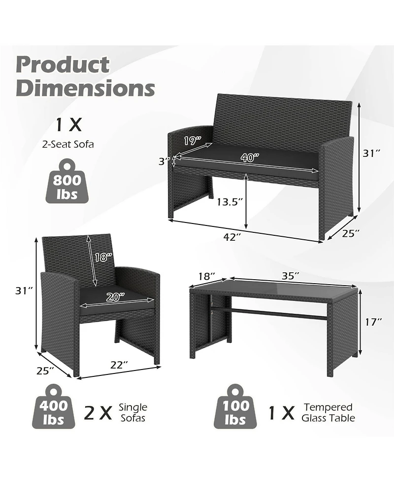 Gymax Set of 8 Patio Conversation w/Seat Cushions & Tempered Glass Tabletop Porch Outdoor