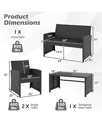 Gymax Set of 8 Patio Conversation w/Seat Cushions & Tempered Glass Tabletop Porch Outdoor