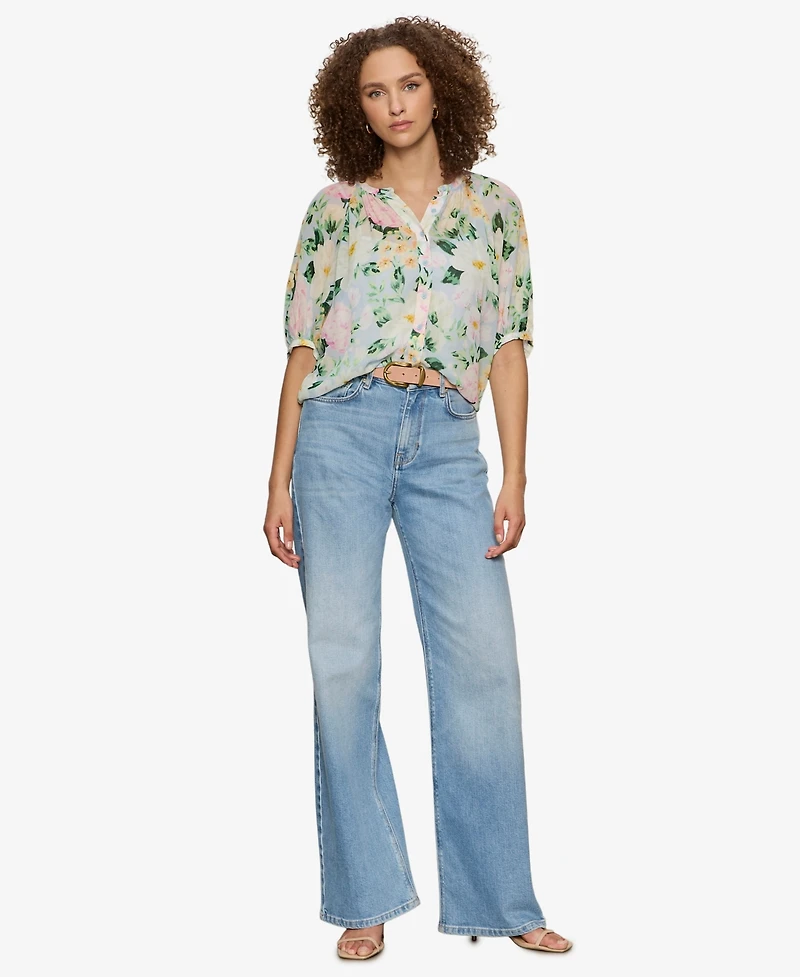 Sanctuary Petite Printed Split Neck Top