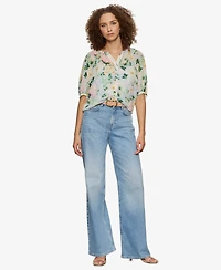 Sanctuary Petite Printed Split Neck Top