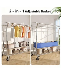 Yigii Adjustable 3-in-1 Metal Garment Rack with Storage Basket and Wheels