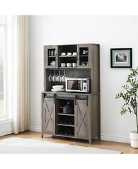 gaomon 70" Tall Farmhouse Coffee Bar Cabinet with Sliding Barn Door Ample Storage Buffet with 7 Adjustable Shelves Wine Rack and Glass Holder.