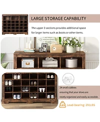 Rainsken Sleek Design 24 Shoe Cubby Console, 5-Tier Storage Cabinet with Curved Base, Freestanding Shoe Organizer for Hallway, Living Room
